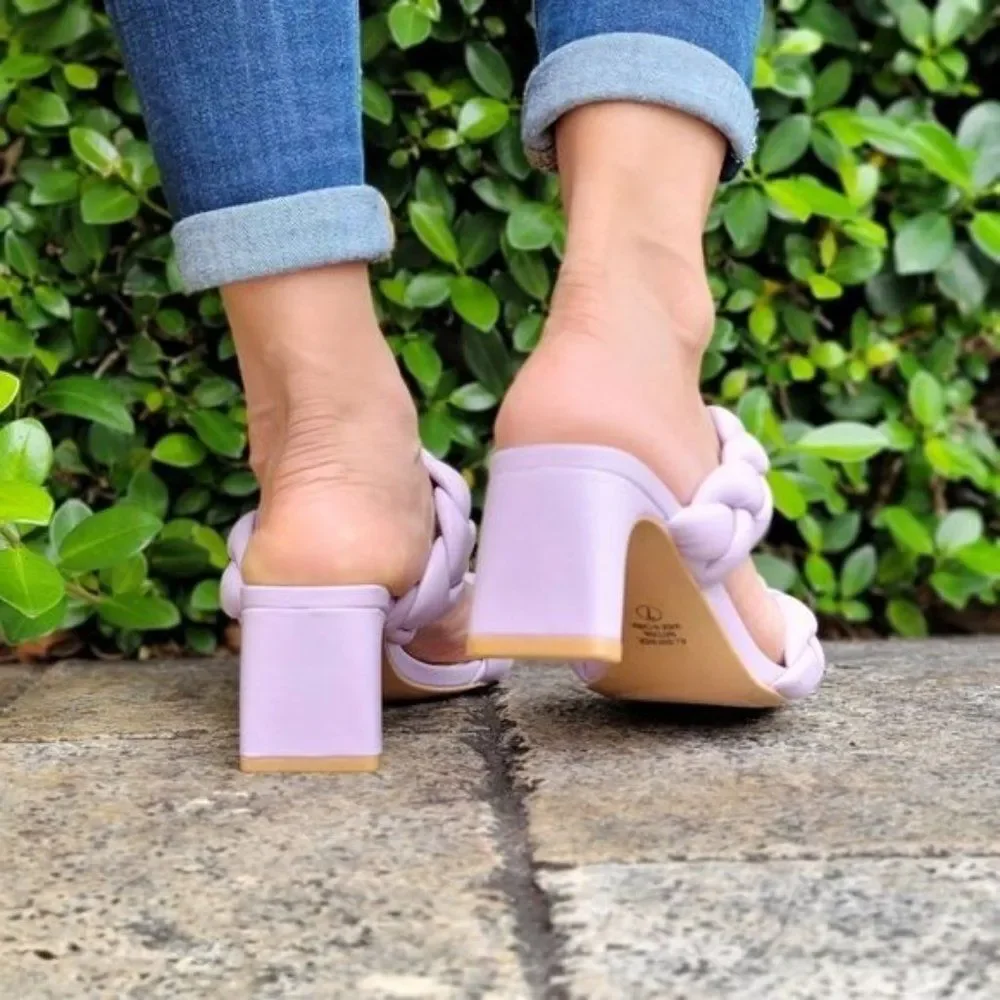 Women's Orchid Double Braided Square Toe Mule Low Heel Sandal - Picture 4 of 6